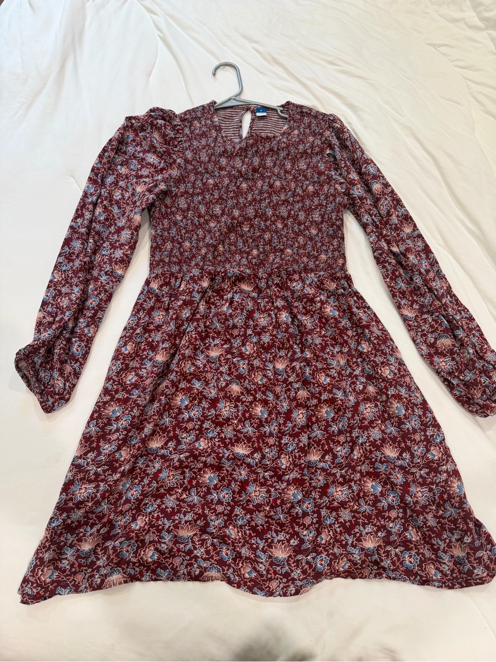 Old Navy Burgundy Floral Long-Sleeve Mini Dress - Picture 2 of 4
